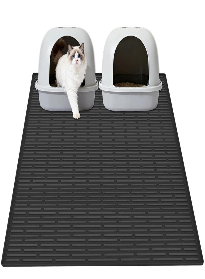 Goldleaf XXL Extra Large Silicone Cat Litter Trapping Mat for Scatter Control, 40"x30"(100cmx75cm) Waterproof Kitty Litter Box mat for Floor, Soft on Kitty Paws, Easy to Clean, Black - Image 1